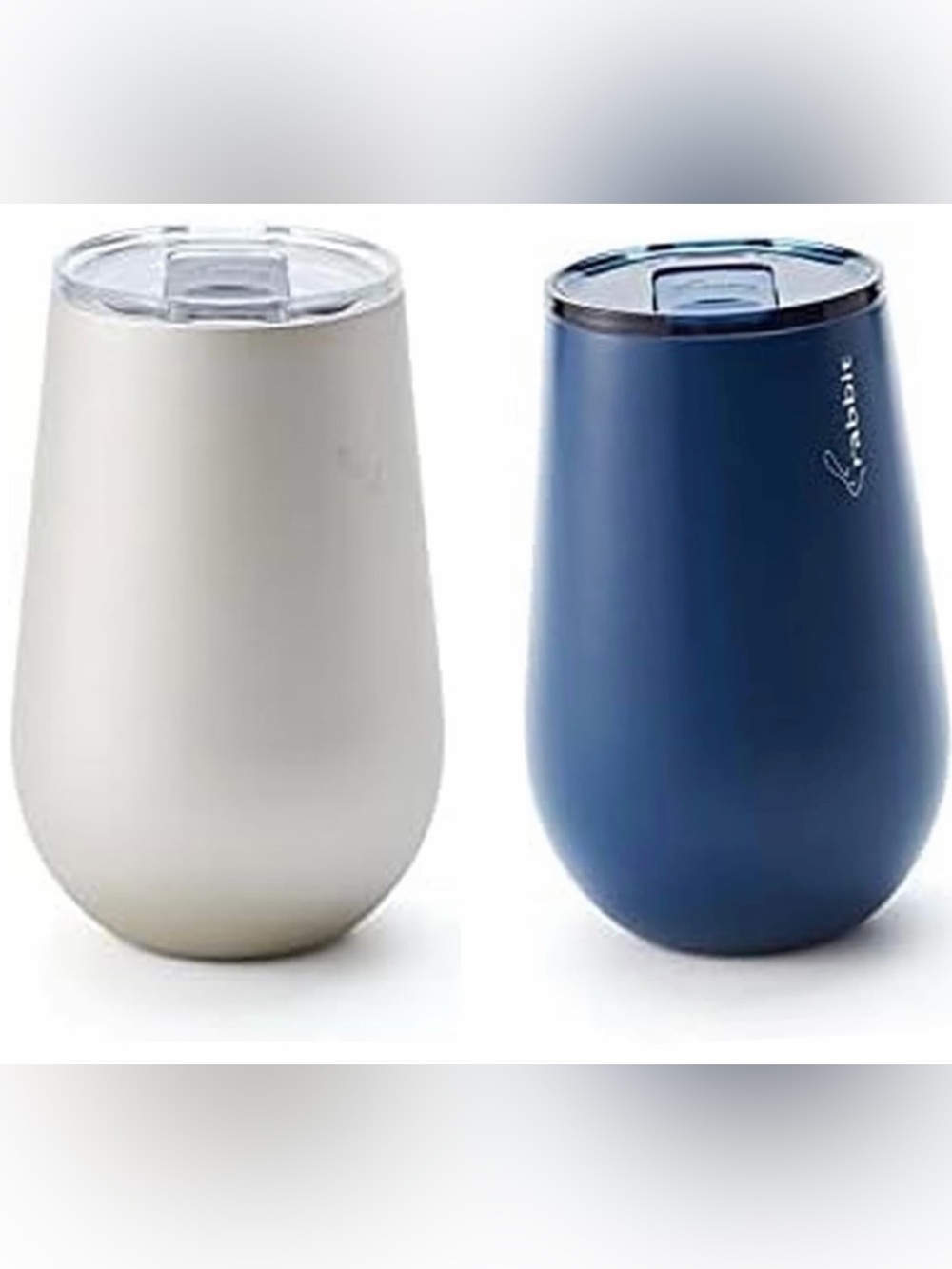 Rabbit Stainless Steel Insulated Wine Tumblers - Blue and Cream (Set of 2)